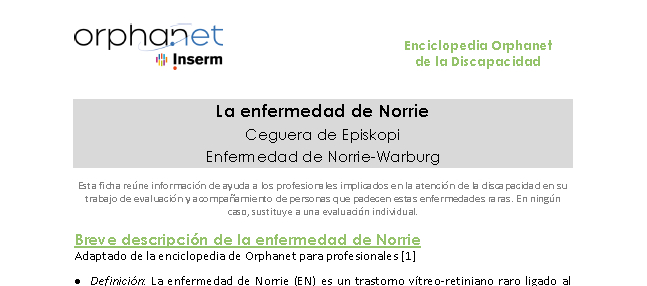 Disponibles las fichas de discapacidad de Norrie, MCAD, Stickler, Pendred y Lesch-Nyhan